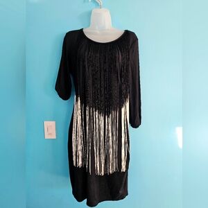 Frank Lyman Design Black Dress with Fringe Accents